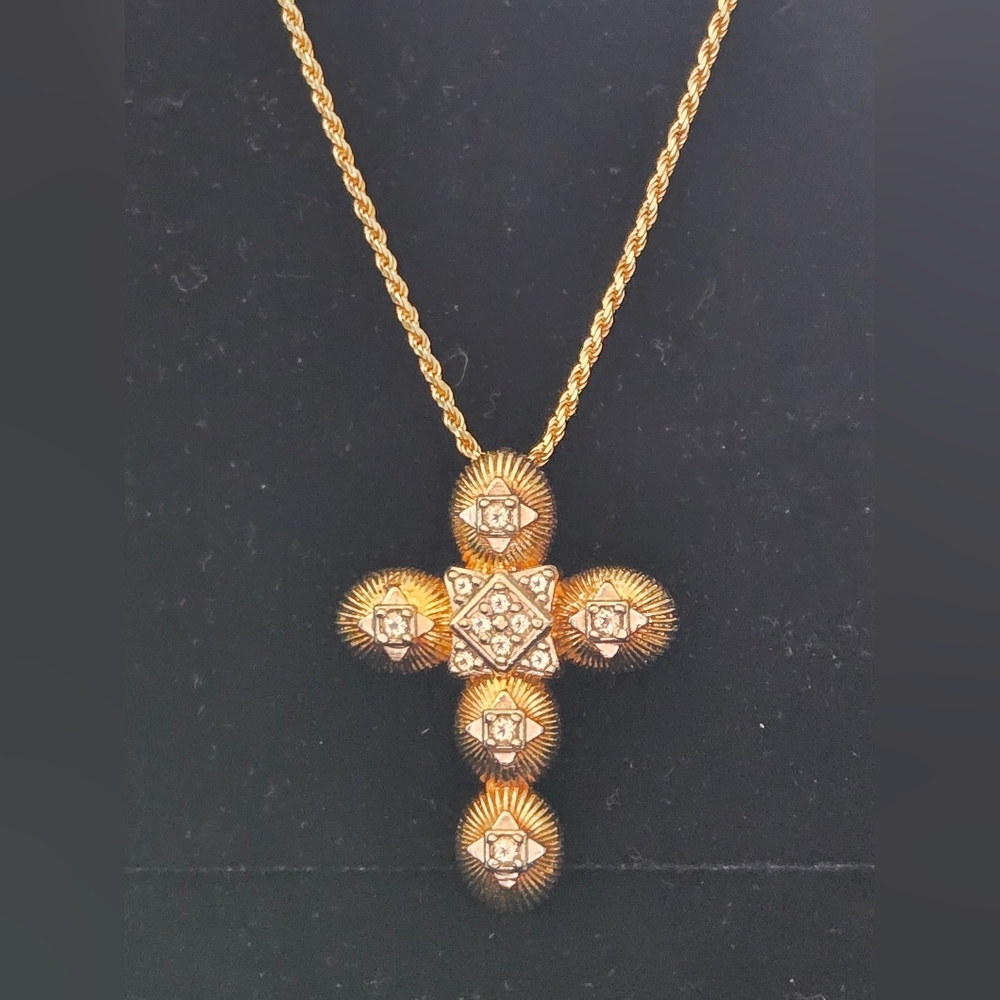 Genesi 18K Clad White Topaz Cross Pendant w/Chain
